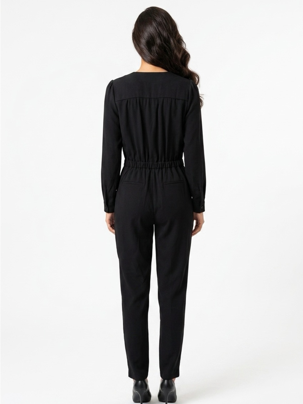The Kooples Classic Black Long-Sleeve V-Neck Jumpsuit women’s size 6 $350 - Picture 2 of 10